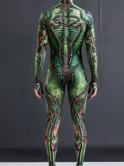 Combinaisons zentai motifs Halloween Combinaison sexy à imprimé serpent vert pour homme tenue de scène pour danseur et chanteur