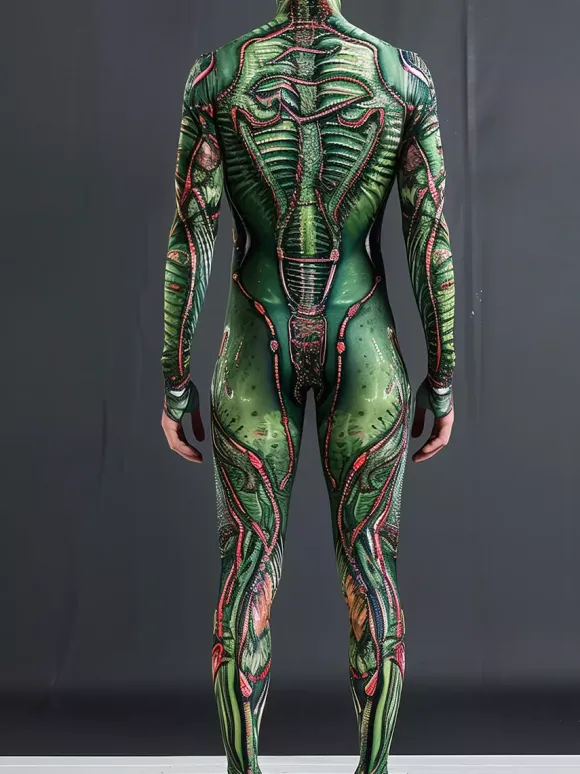 Combinaisons zentai motifs Halloween Combinaison sexy à imprimé serpent vert pour homme tenue de scène pour danseur et chanteur