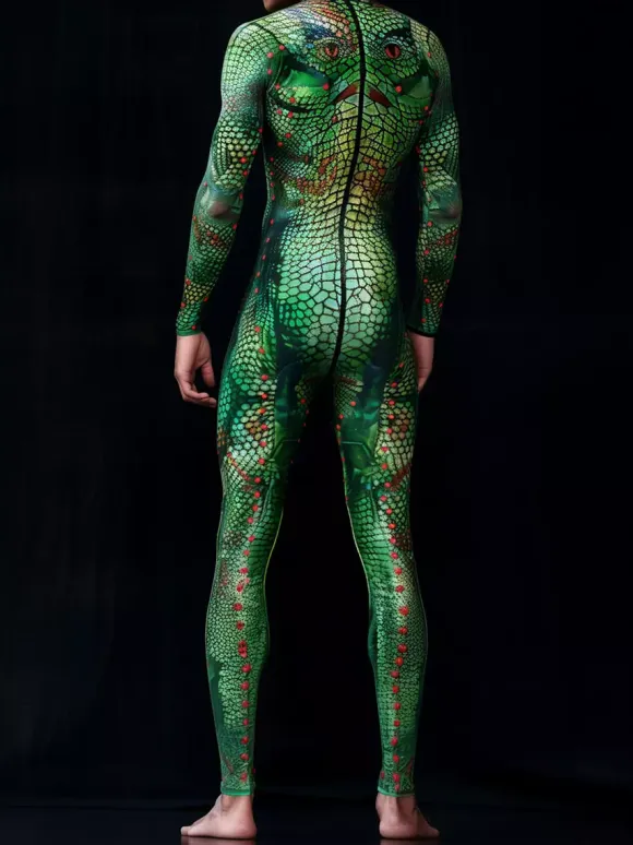 Combinaisons zentai motifs Halloween Combinaison sexy à imprimé serpent vert pour homme tenue de scène pour danseur et chanteur