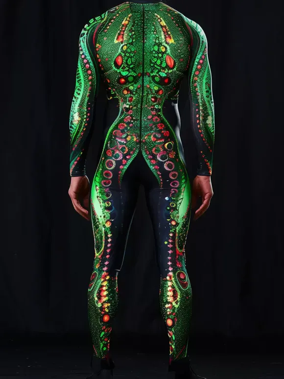 Combinaisons zentai motifs Halloween Combinaison sexy à imprimé serpent vert pour homme tenue de scène pour danseur et chanteur