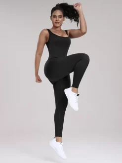 Combinaisons De Sport Col En U Sans Manches Lycra Spandex Dos Nu Vêtements De Sport Femmes