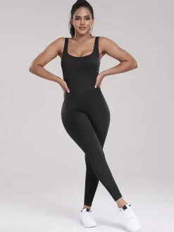 Combinaisons De Sport Col En U Sans Manches Lycra Spandex Dos Nu Vêtements De Sport Femmes