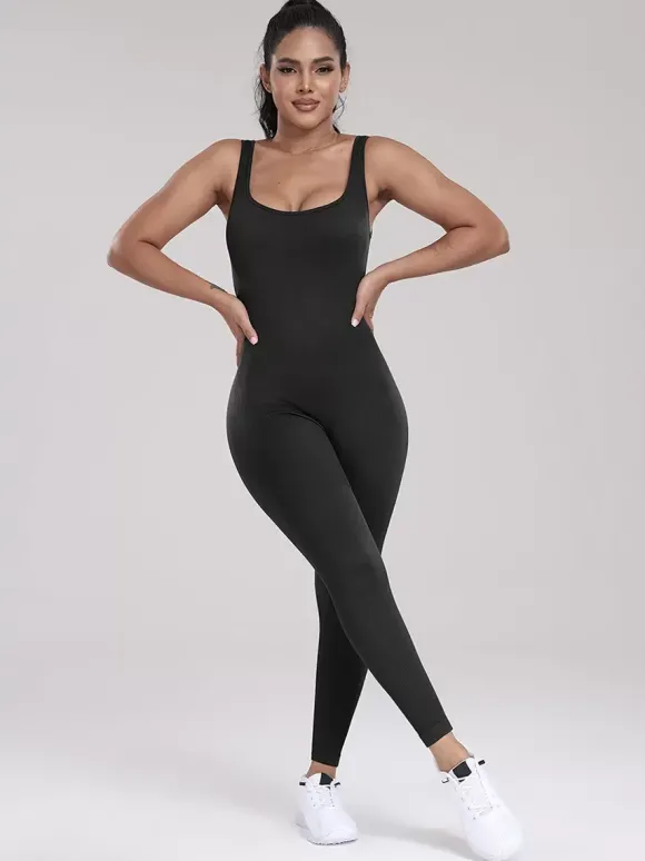 Combinaisons De Sport Col En U Sans Manches Lycra Spandex Dos Nu Vêtements De Sport Femmes