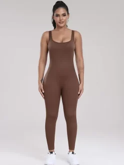 Combinaisons De Sport Col En U Sans Manches Lycra Spandex Dos Nu Vêtements De Sport Femmes