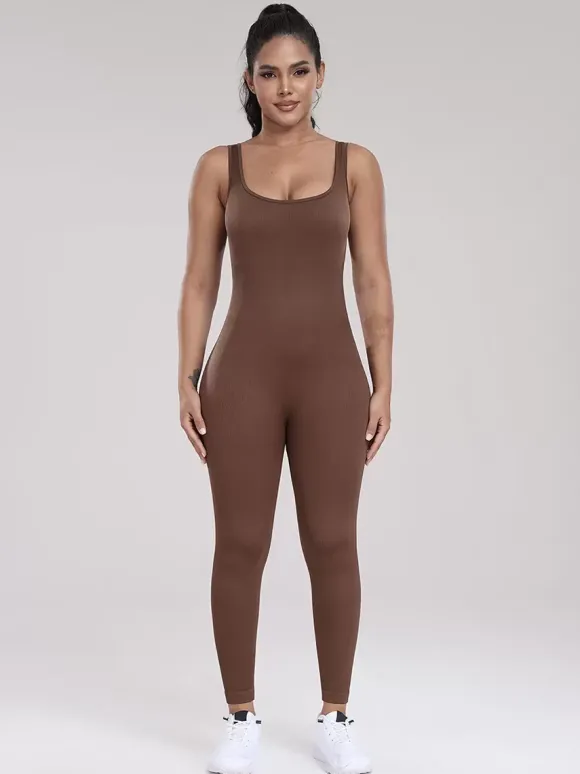 Combinaisons De Sport Col En U Sans Manches Lycra Spandex Dos Nu Vêtements De Sport Femmes