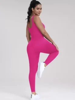 Combinaisons De Sport Col En U Sans Manches Lycra Spandex Dos Nu Vêtements De Sport Femmes