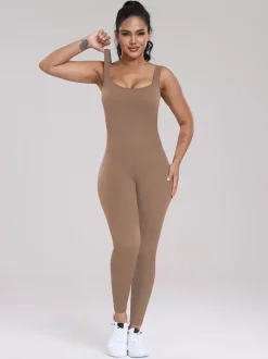 Combinaisons De Sport Col En U Sans Manches Lycra Spandex Dos Nu Vêtements De Sport Femmes