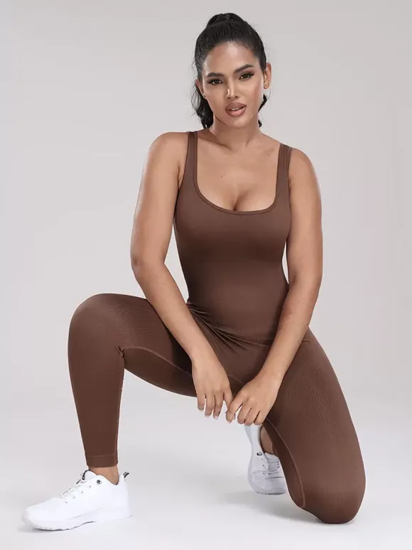 Combinaisons De Sport Col En U Sans Manches Lycra Spandex Dos Nu Vêtements De Sport Femmes