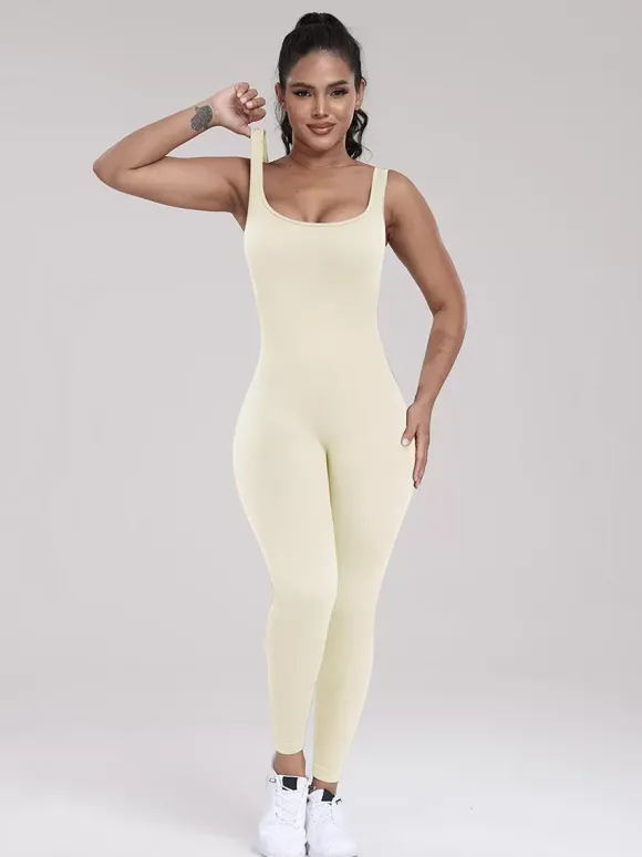 Combinaisons De Sport Col En U Sans Manches Lycra Spandex Dos Nu Vêtements De Sport Femmes