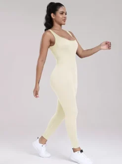 Combinaisons De Sport Col En U Sans Manches Lycra Spandex Dos Nu Vêtements De Sport Femmes
