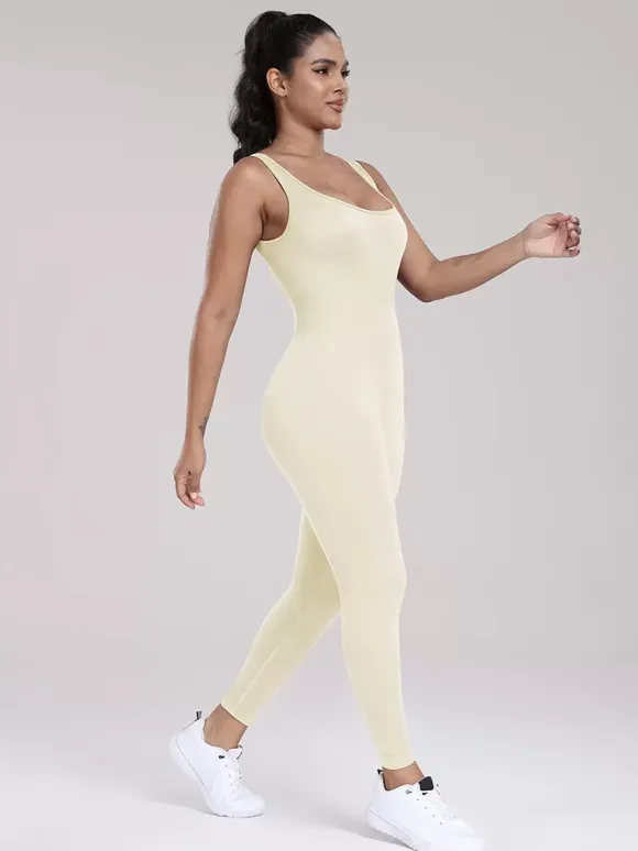 Combinaisons De Sport Col En U Sans Manches Lycra Spandex Dos Nu Vêtements De Sport Femmes