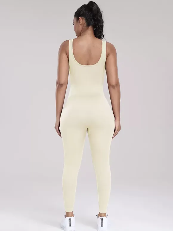 Combinaisons De Sport Col En U Sans Manches Lycra Spandex Dos Nu Vêtements De Sport Femmes
