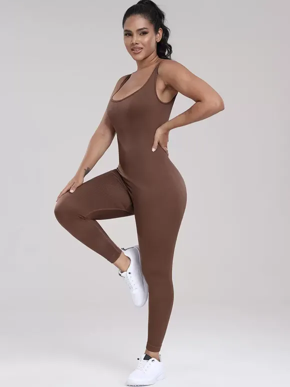 Combinaisons De Sport Col En U Sans Manches Lycra Spandex Dos Nu Vêtements De Sport Femmes
