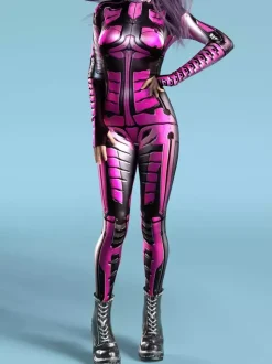 Combinaison sexy pour femme style cyberpunk imprimé robot à illusion d'optique costume zentai métallisé