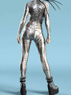Combinaison sexy pour femme style cyberpunk imprimé robot à illusion d'optique costume zentai métallisé