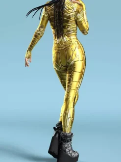 Combinaison sexy pour femme style cyberpunk imprimé robot à illusion d'optique costume zentai métallisé