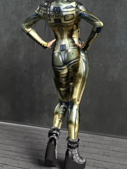 Combinaison sexy pour femme style cyberpunk imprimé robot à illusion d'optique costume zentai métallisé