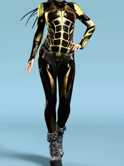 Combinaison sexy pour femme style cyberpunk imprimé robot à illusion d'optique costume zentai métallisé