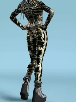 Combinaison sexy pour femme style cyberpunk imprimé robot à illusion d'optique costume zentai métallisé