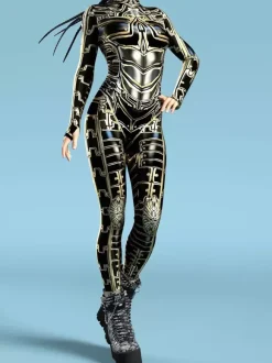 Combinaison sexy pour femme style cyberpunk imprimé robot à illusion d'optique costume zentai métallisé