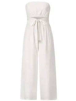 Combinaisons Longs Femme avec Epaule Dénudée Coupe Cintrée à Lacets Unicolore