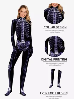Combinaison squelette d'Halloween pour adultes imprimés complets