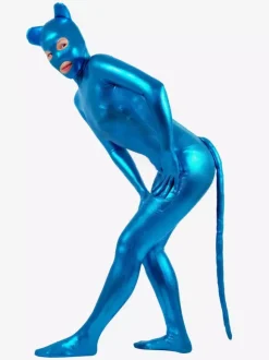 Combinaisons zentai animales Zentai Catsuit Chat Sexy 2026 Bleu Brillant Métallique Costume Animaux Cosplay Déguisements Halloween