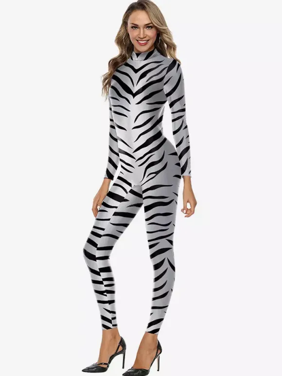 Combinaisons zentai animales Combinaison Zentai unisexe pour Halloween cosplay imprimé peau de zèbre combinaison moulante pour fête