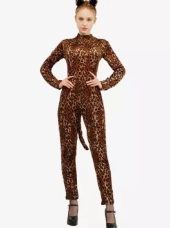 Combinaisons zentai animales Halloween Ensemble de costumes en polyester imprimé léopard pour adultes