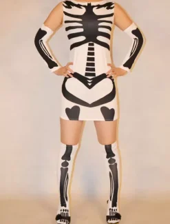 Combinaisons zentai monstre Halloween Blanc Catsuit squelette humain Lycra Spandex féminin