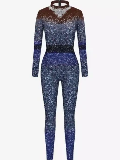 Combinaisons zentai motifs Combinaisons sexy pour femmes combinaison à imprimé perles costume de zentai de yoga pour défilé de scène