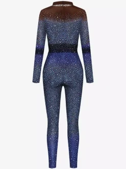 Combinaisons zentai motifs Combinaisons sexy pour femmes combinaison à imprimé perles costume de zentai de yoga pour défilé de scène