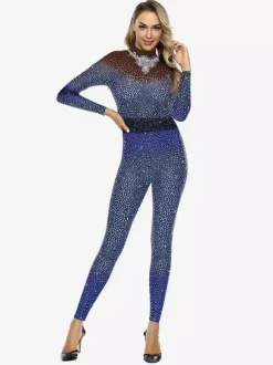 Combinaisons zentai motifs Combinaisons sexy pour femmes combinaison à imprimé perles costume de zentai de yoga pour défilé de scène