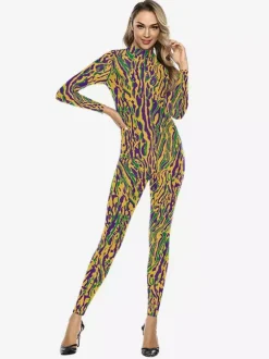 Combinaisons zentai motifs Combinaison Zentai intégrale imprimée à blocs de couleurs pour cosplay et Halloween