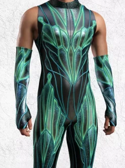 Combinaisons zentai motifs Halloween Combinaison sexy à imprimé vert pour homme tenue de scène pour danseur et chanteur