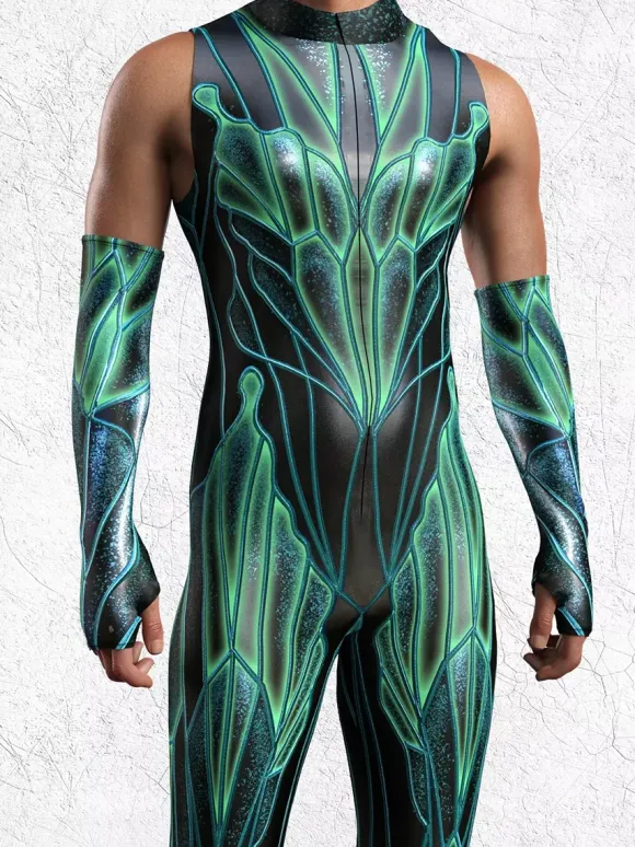 Combinaisons zentai motifs Halloween Combinaison sexy à imprimé vert pour homme tenue de scène pour danseur et chanteur