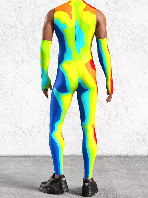 Combinaisons zentai motifs Halloween Combinaison sexy à imprimé vert pour homme tenue de scène pour danseur et chanteur