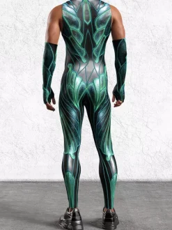Combinaisons zentai motifs Halloween Combinaison sexy à imprimé vert pour homme tenue de scène pour danseur et chanteur