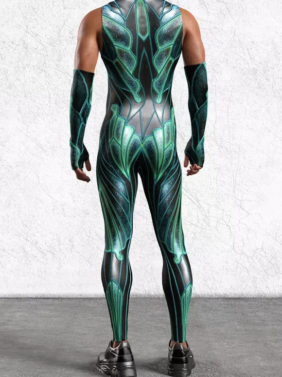 Combinaisons zentai motifs Halloween Combinaison sexy à imprimé vert pour homme tenue de scène pour danseur et chanteur