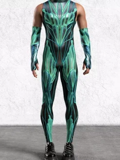 Combinaisons zentai motifs Halloween Combinaison sexy à imprimé vert pour homme tenue de scène pour danseur et chanteur