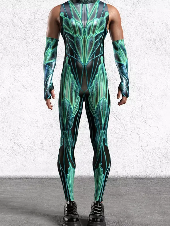 Combinaisons zentai motifs Halloween Combinaison sexy à imprimé vert pour homme tenue de scène pour danseur et chanteur