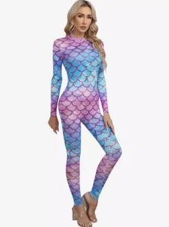 Combinaisons zentai motifs Halloween Combinaison sexy pour femme en lycra et élasthanne à imprimé écailles de poisson