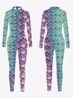 Combinaisons zentai motifs Halloween Combinaison sexy pour femme en lycra et élasthanne à imprimé écailles de poisson