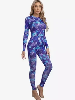 Combinaisons zentai motifs Halloween Combinaison sexy pour femme en lycra et élasthanne à imprimé écailles de poisson