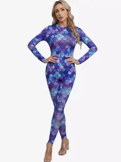 Combinaisons zentai motifs Halloween Combinaison sexy pour femme en lycra et élasthanne à imprimé écailles de poisson