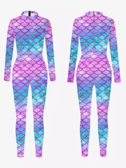 Combinaisons zentai motifs Halloween Combinaison sexy pour femme en lycra et élasthanne à imprimé écailles de poisson