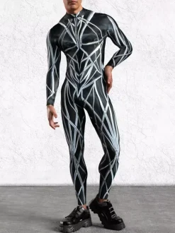 Combinaisons zentai motifs Halloween Combinaison cybernétique imprimée 3D pour homme style punk robot cosplay zentai fête rave cyclisme