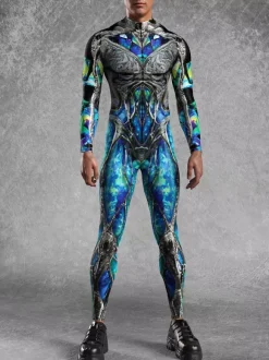 Combinaisons zentai motifs Halloween Combinaison cybernétique imprimée 3D pour homme style punk robot cosplay zentai fête rave cyclisme