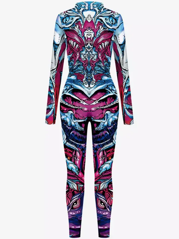 Combinaisons zentai motifs Halloween Combinaison pour femme couleur bleu musclé Halloween taille haute costume de cosplay costume sexy
