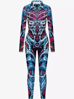 Combinaisons zentai motifs Halloween Combinaison pour femme couleur bleu musclé Halloween taille haute costume de cosplay costume sexy